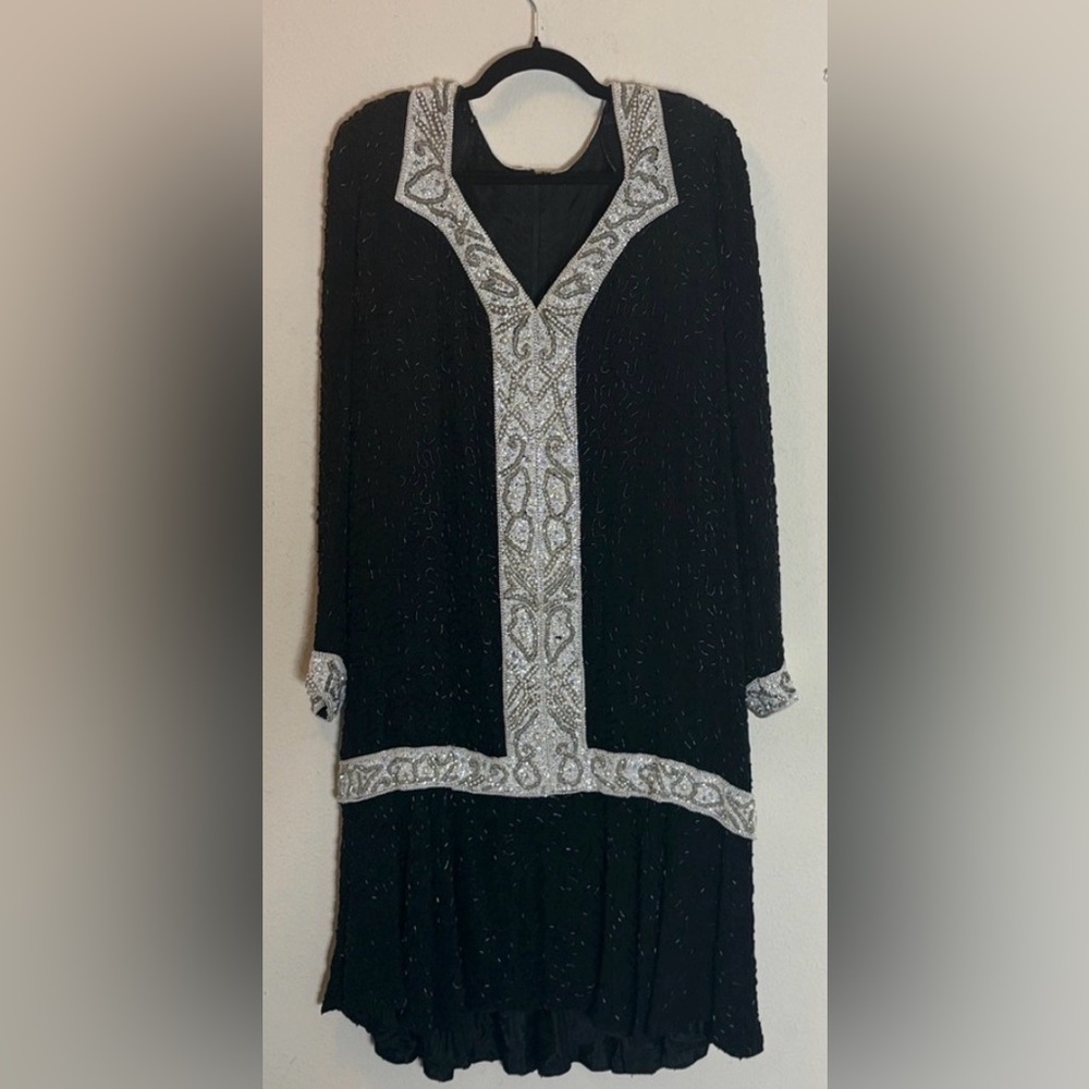 Vintage  Formal Dress covered with beads but no label armpit to armpit 21 1/2”